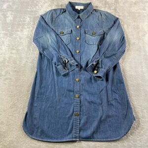 Two Vince Camuto Shirt Dress Womens Medium Blue Denim Chambray Long Sleeve Midi
